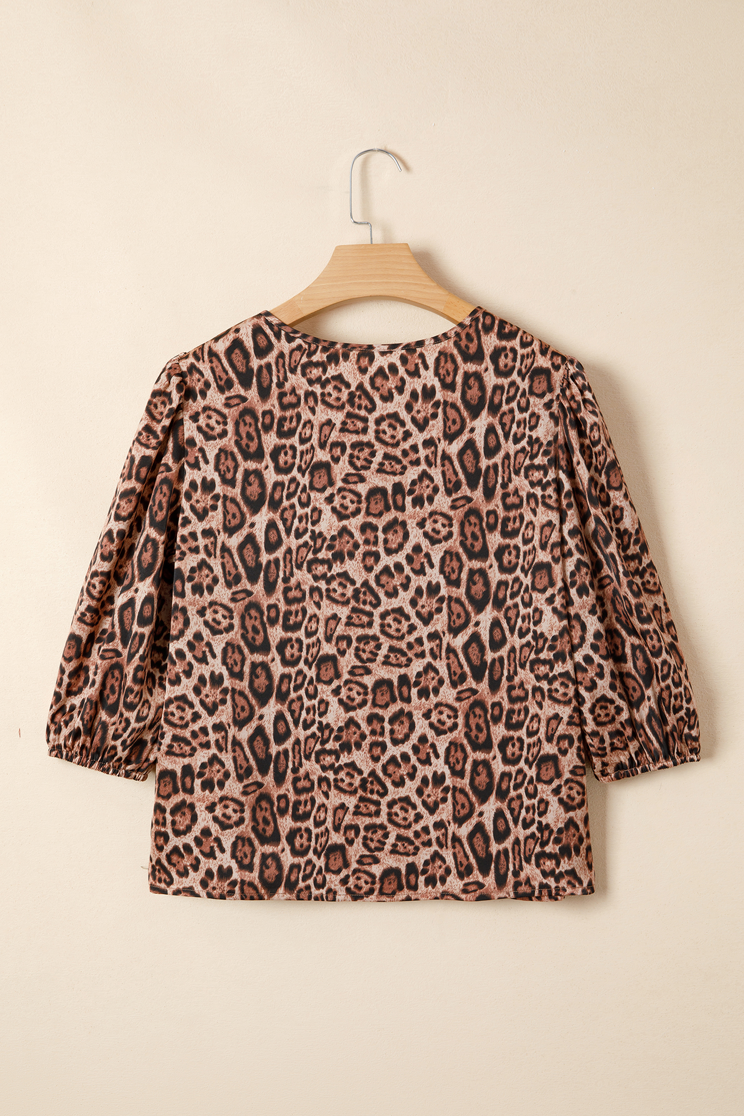 Brown Leopard Bow Tie Puff Sleeve Blouse - loveforevers