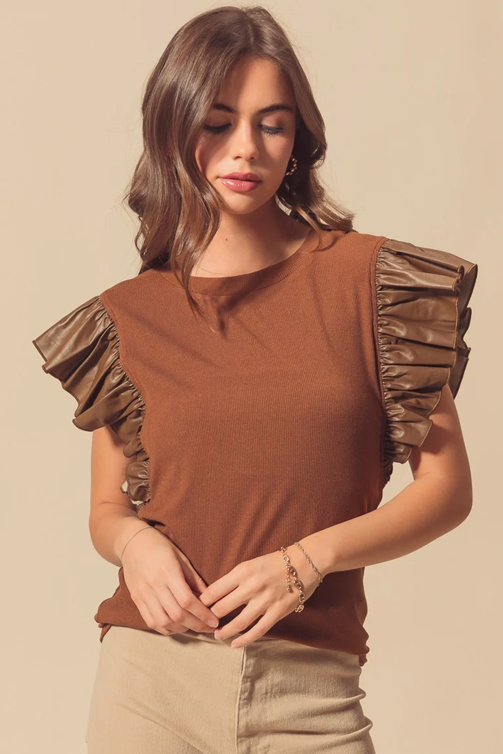 Black GAME DAY Checkered Letter Graphic Leatherette Ruffle Sleeve Top - loveforevers