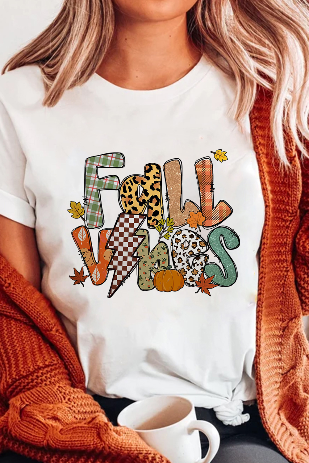 White FALL VIBES Cotton Blend Casual T Shirt - loveforevers