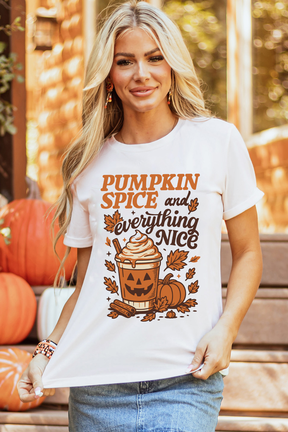 White Fall Vibe Thanksgiving Graphic T Shirt - loveforevers