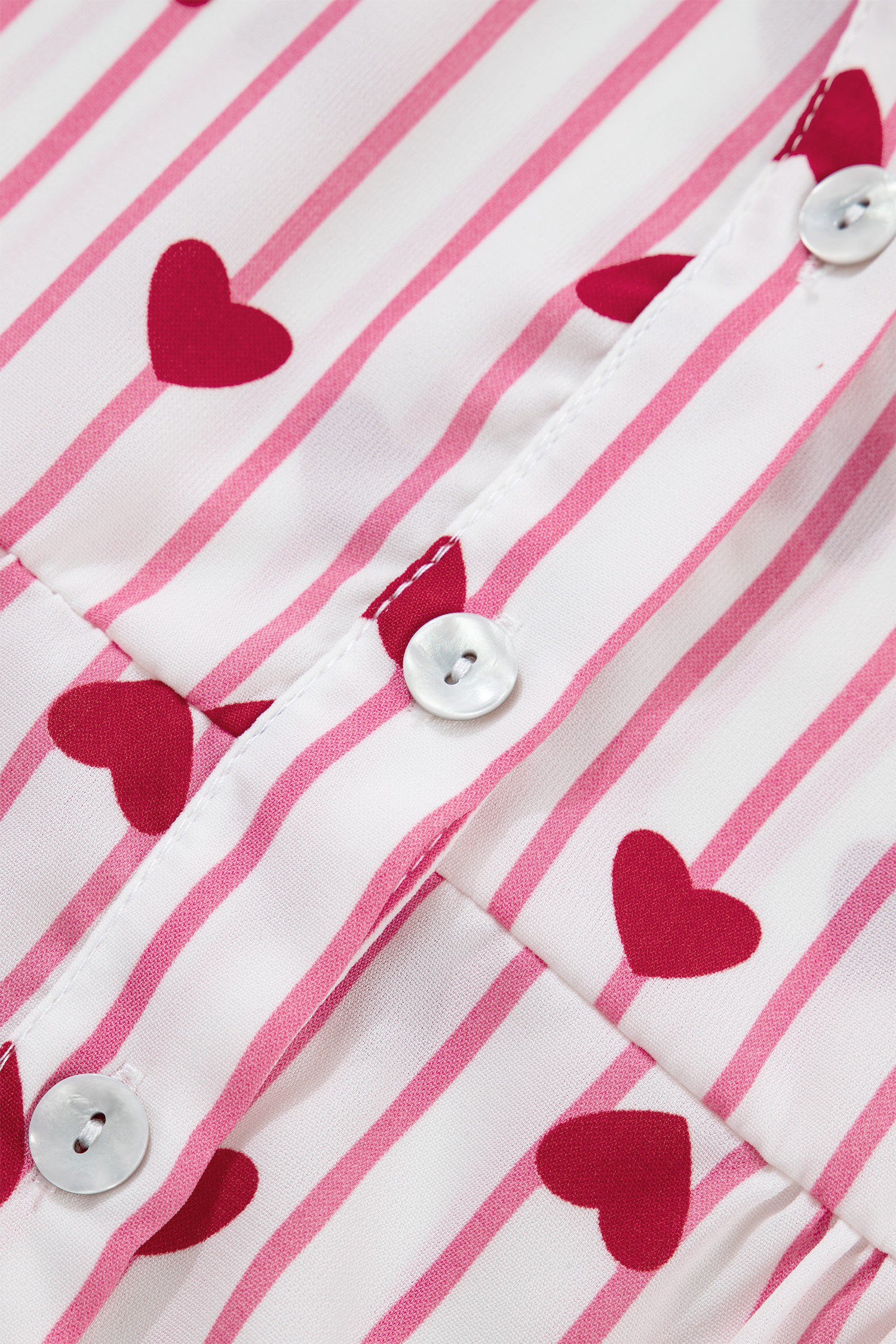 Pink Stripe Textured Heart Print Long Flounce Sleeve Shirt - loveforevers