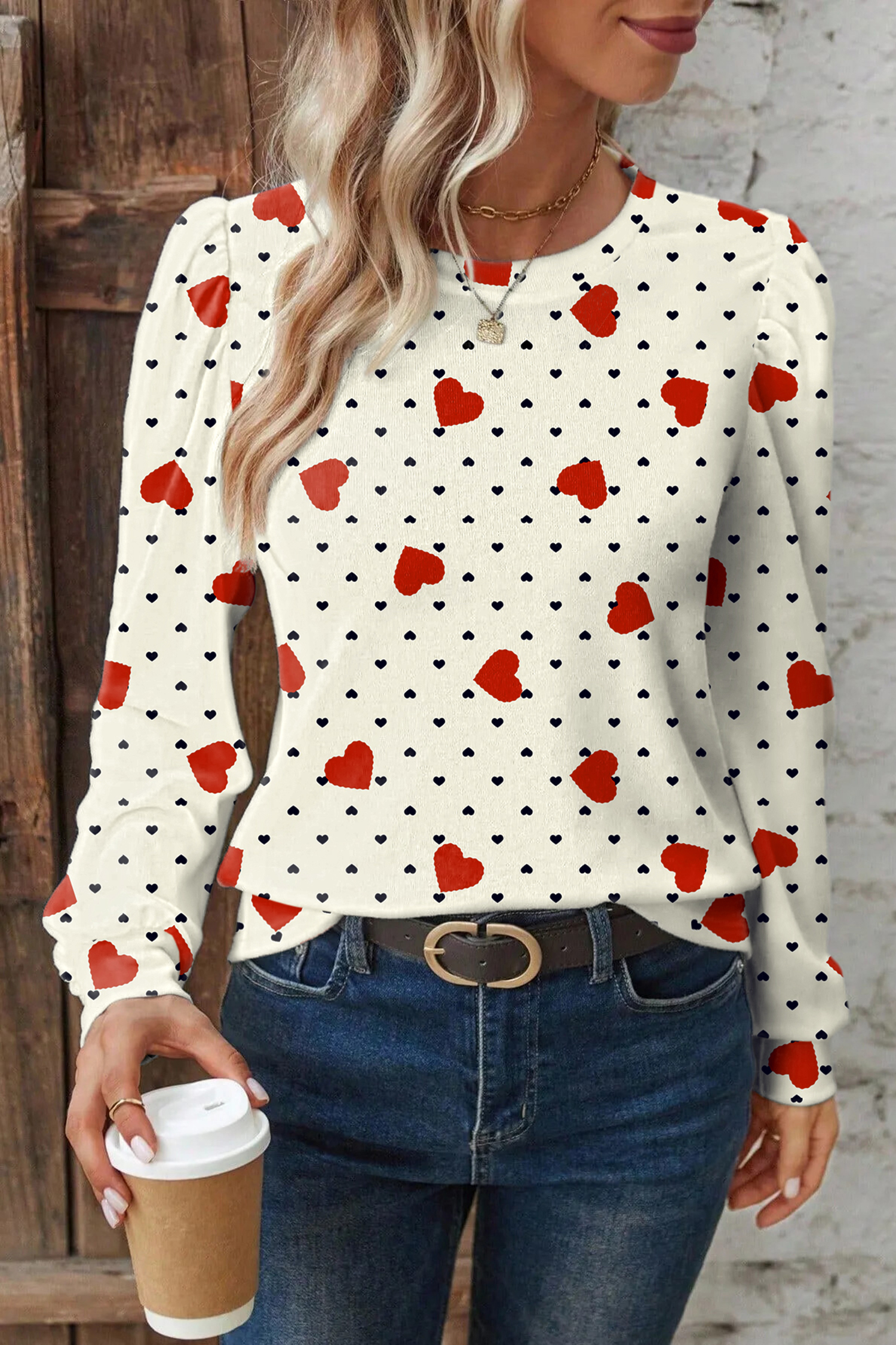 Red Dotted Heart Festive Valentine Blouse - loveforevers