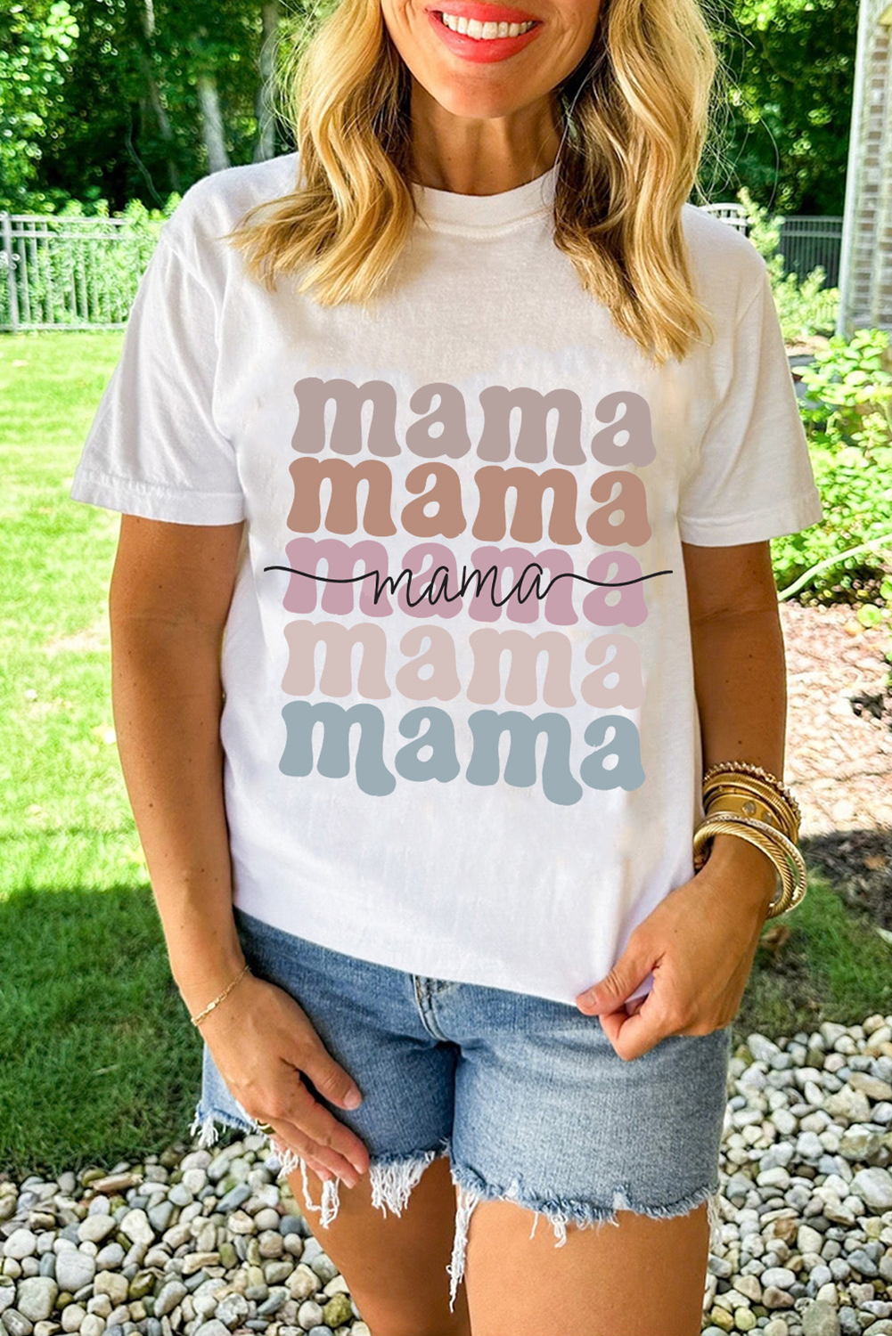 White mama Lettering Printed Crew Neck Tee - loveforevers