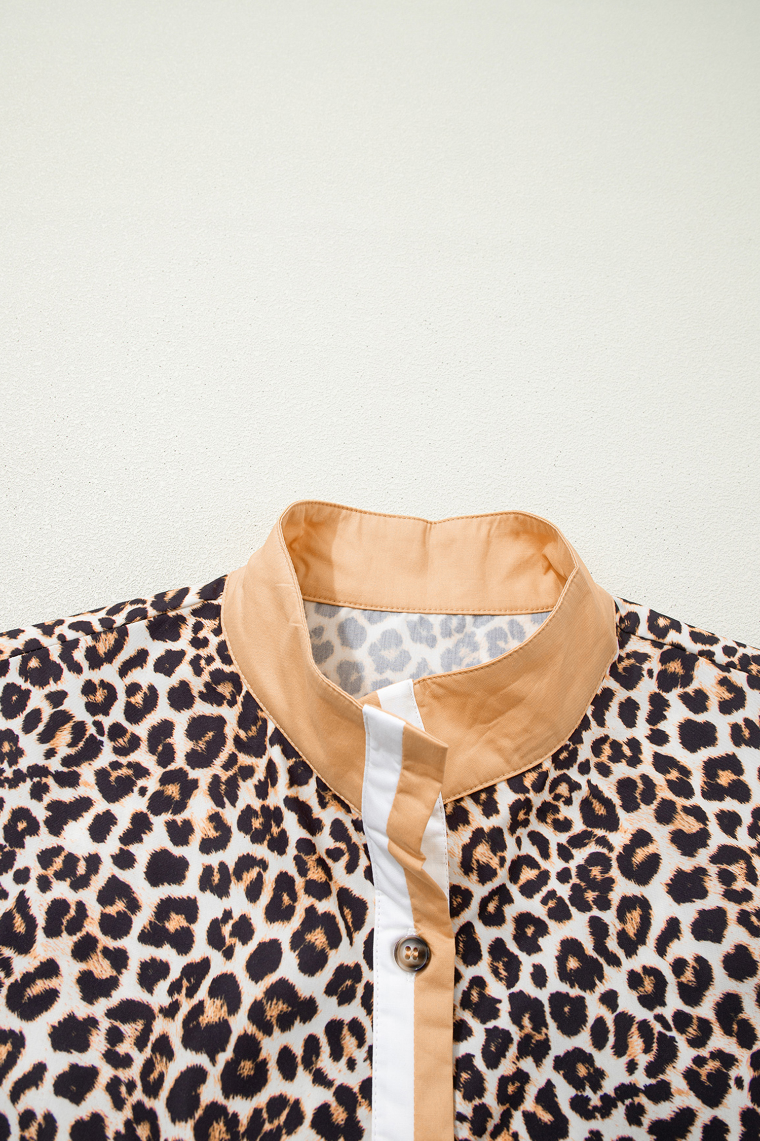 Multicolour Button Striped Collar Leopard Print Long Sleeve Flared Dress - loveforevers