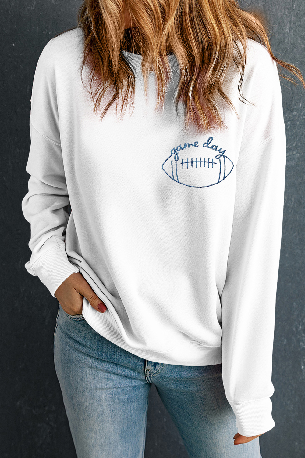 White game day Rugby Embroidered Casual Sweatshirt - loveforevers