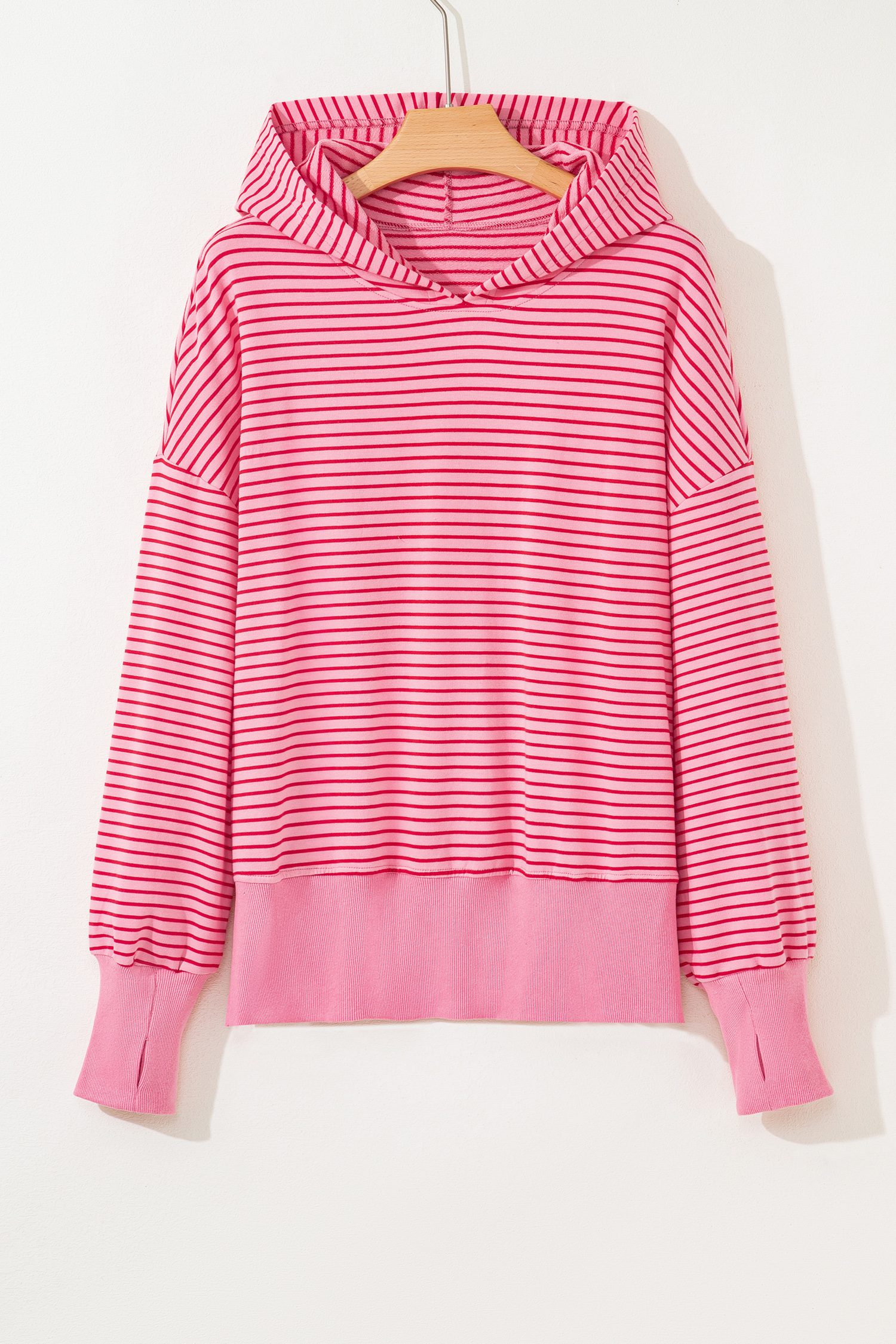 Purple Stripe Thumbhole Side Slits Drop Shoulder Loose Fit Hoodie - loveforevers