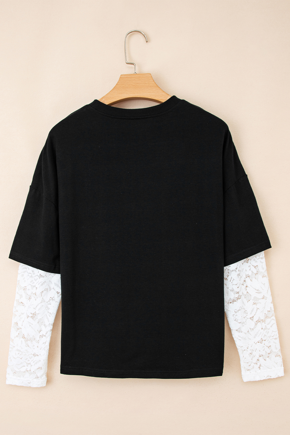 Black Lace Long Sleeve Insert Drop Shoulder Tee - loveforevers