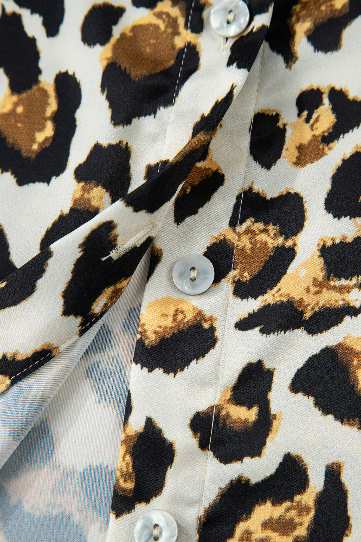 Khaki Leopard Print Ruffle Trim 3/4 Sleeve Loose Shirt - loveforevers