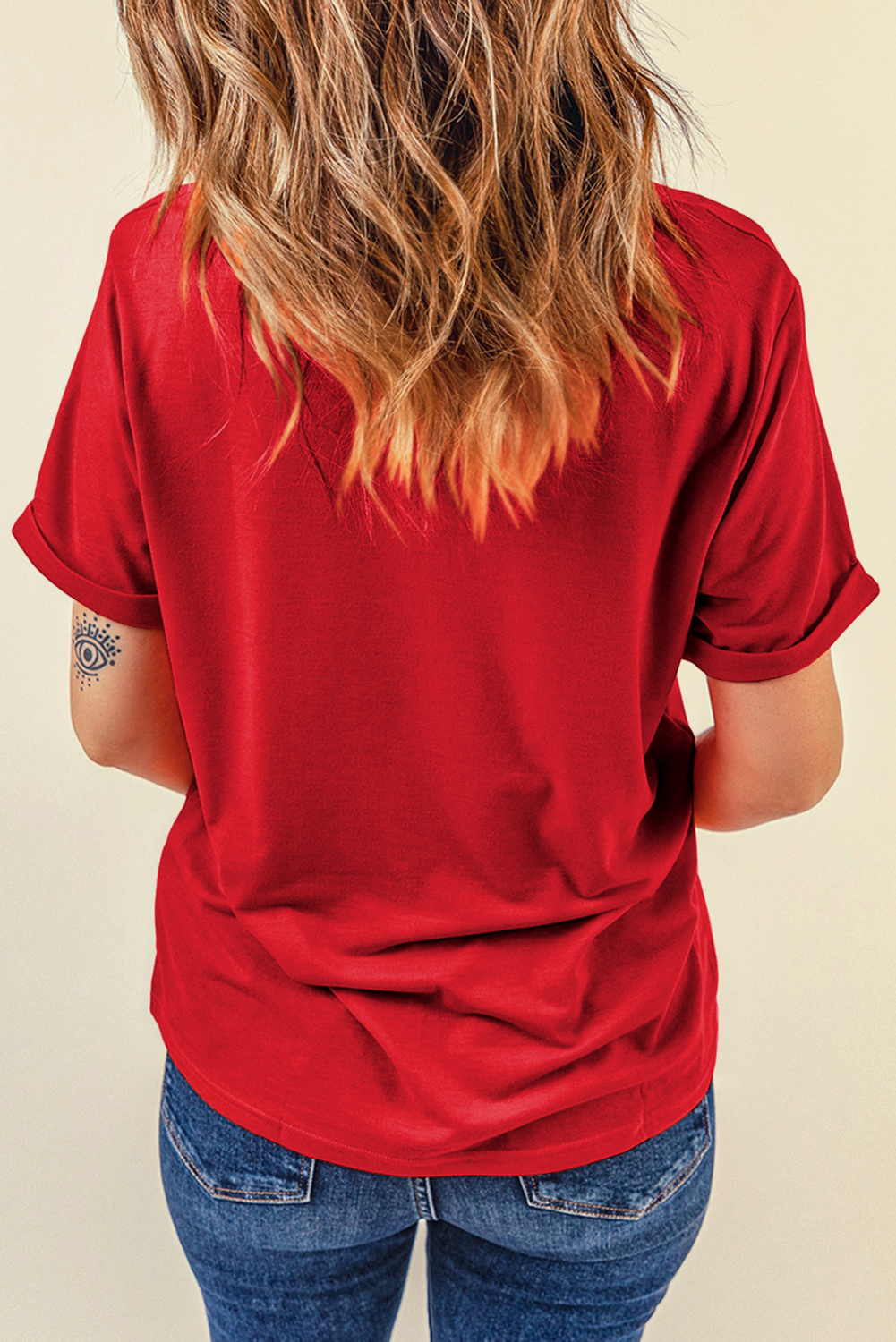 Red American Flag Inspired Sequined Pattern Crewneck Tee - loveforevers