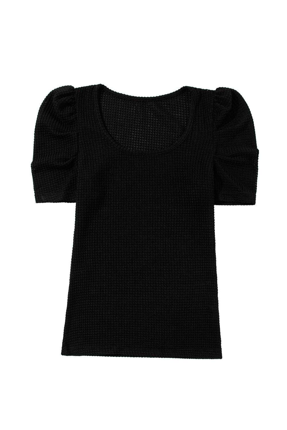 Bright Pink Waffle Knit Ruched Puff Sleeve Top - loveforevers