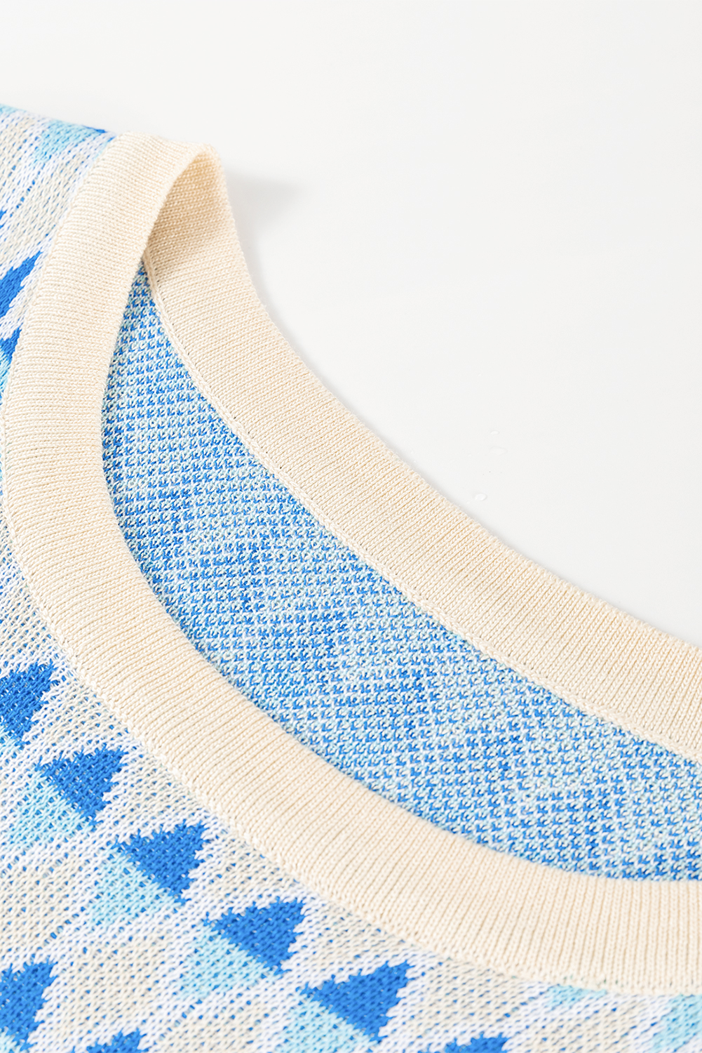 Sky Blue Stripe Geometric Print Round Neck Slim Fit Sweater Vest - loveforevers