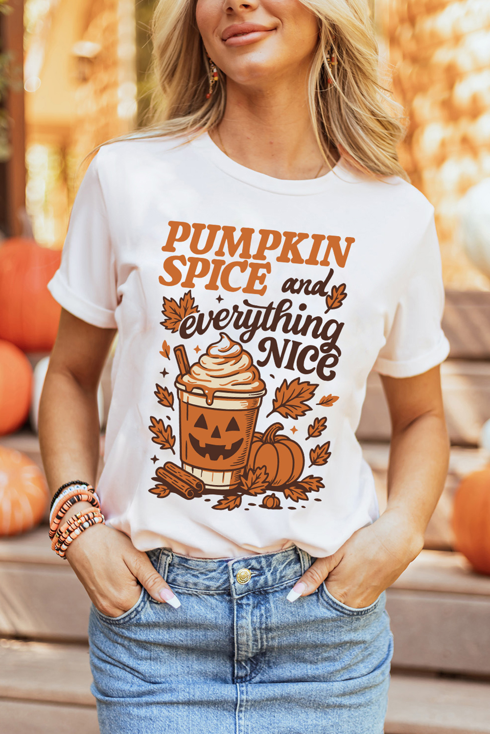 White Fall Vibe Thanksgiving Graphic T Shirt - loveforevers