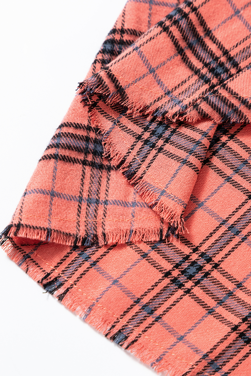 Red Plaid Long Sleeeve Side Split Distressed Hem Shirt - loveforevers
