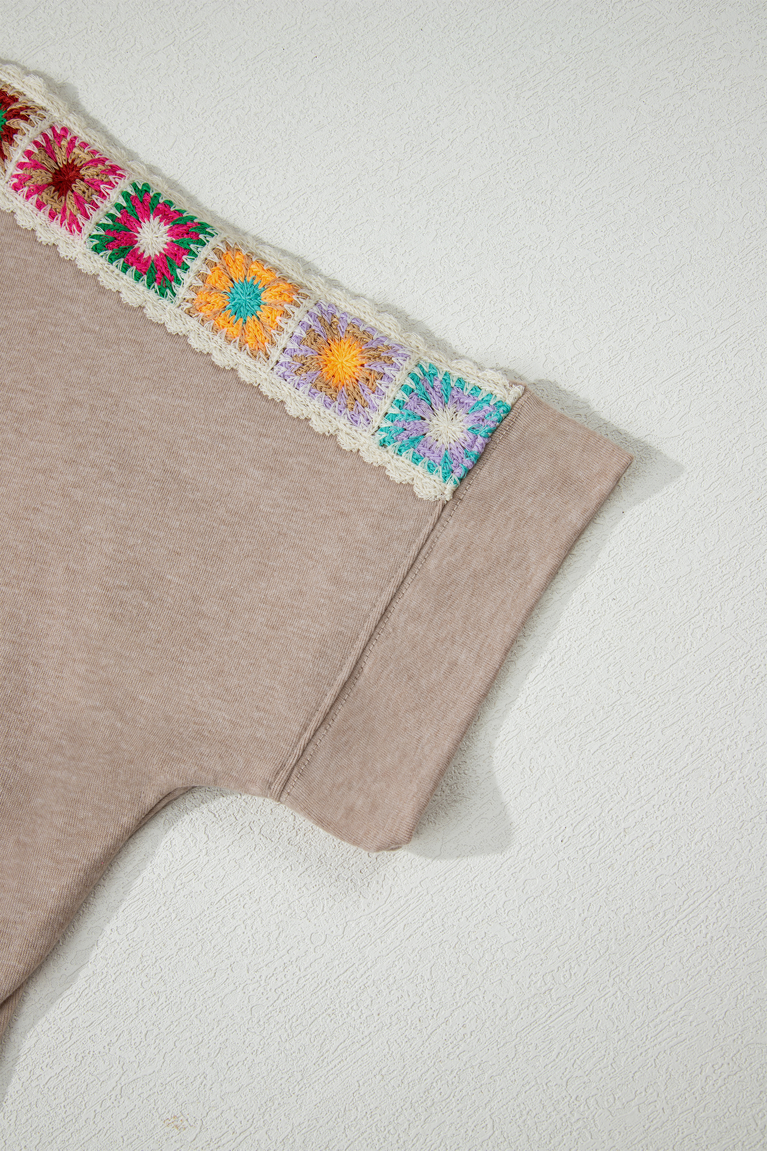 Light Grey Granny Square Crochet Detail Loose T Shirt - loveforevers