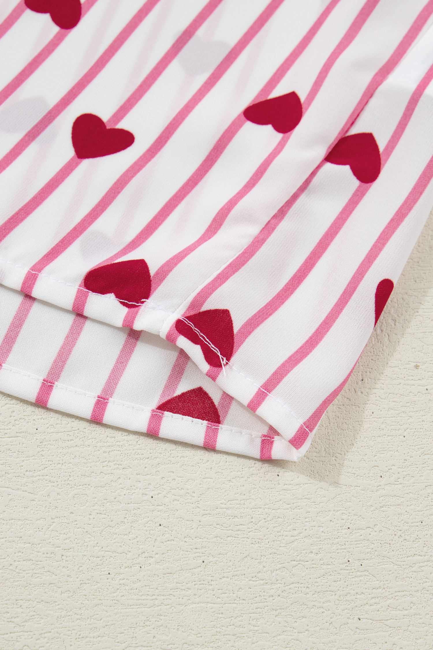 Pink Stripe Textured Heart Print Long Flounce Sleeve Shirt - loveforevers