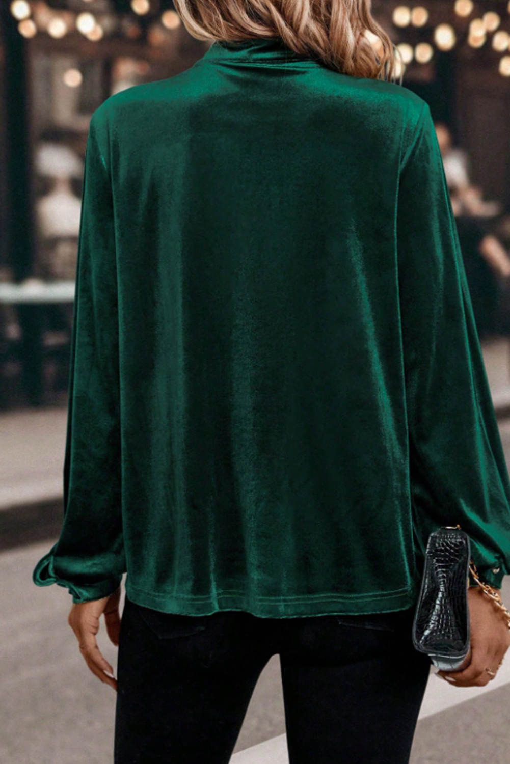 Red Dahlia Asymmetric Button Keyhole Neck Long Sleeve Velvet Blouse - loveforevers