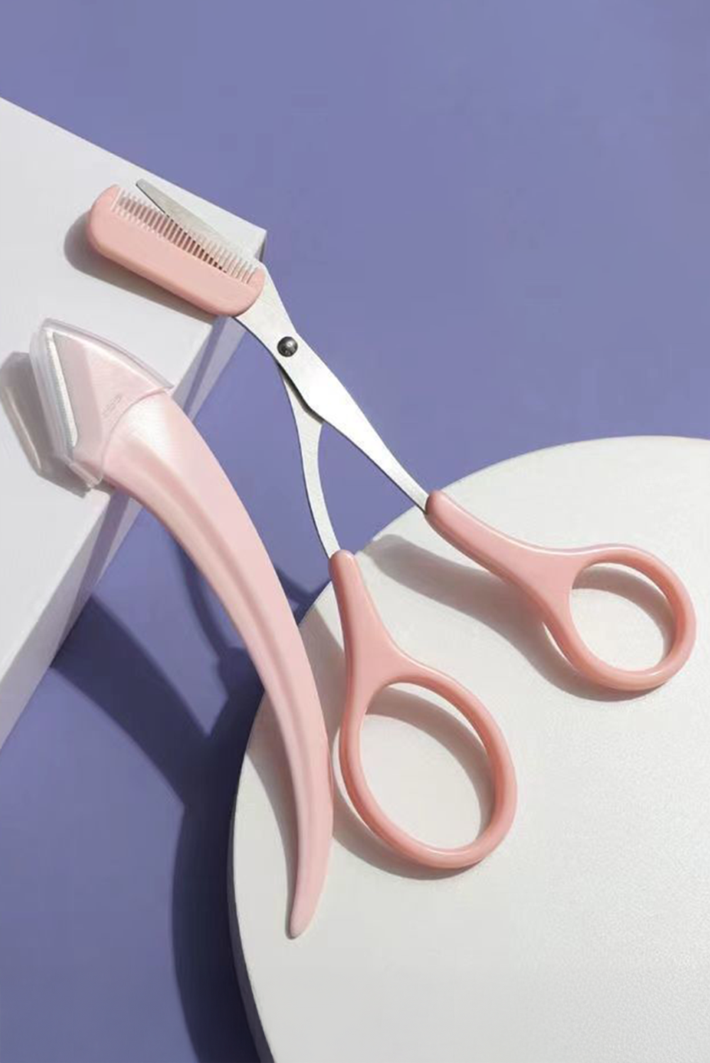 Light Pink 2pcs Eyebrow Trimming Tool Set - loveforevers
