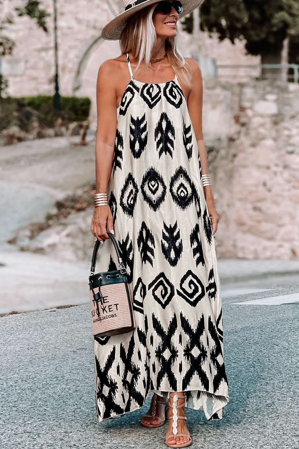 Black Western  Aztec Printed Fashion Vacation Sundress - loveforevers