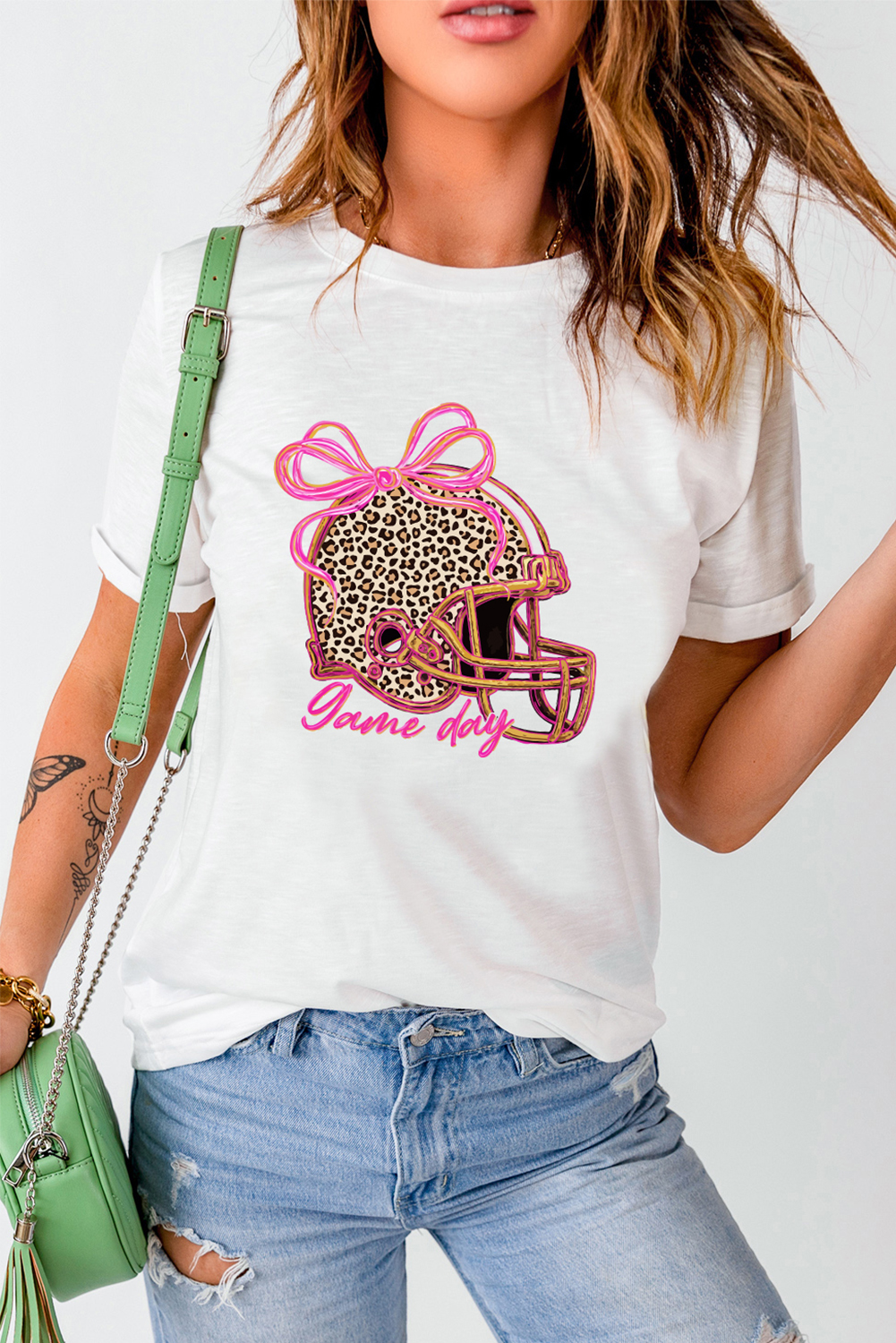 White Leopard Game Day Helmet Customized Graphic Tee - loveforevers