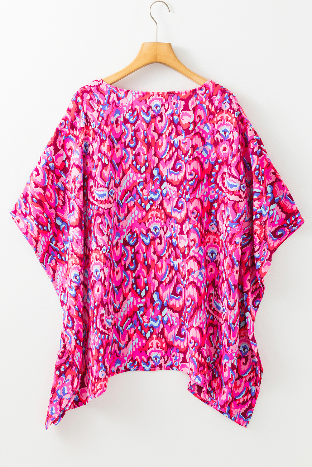 Pink Abstract Print V Neck Half Sleeve Loose Fit Tunic Blouse - loveforevers
