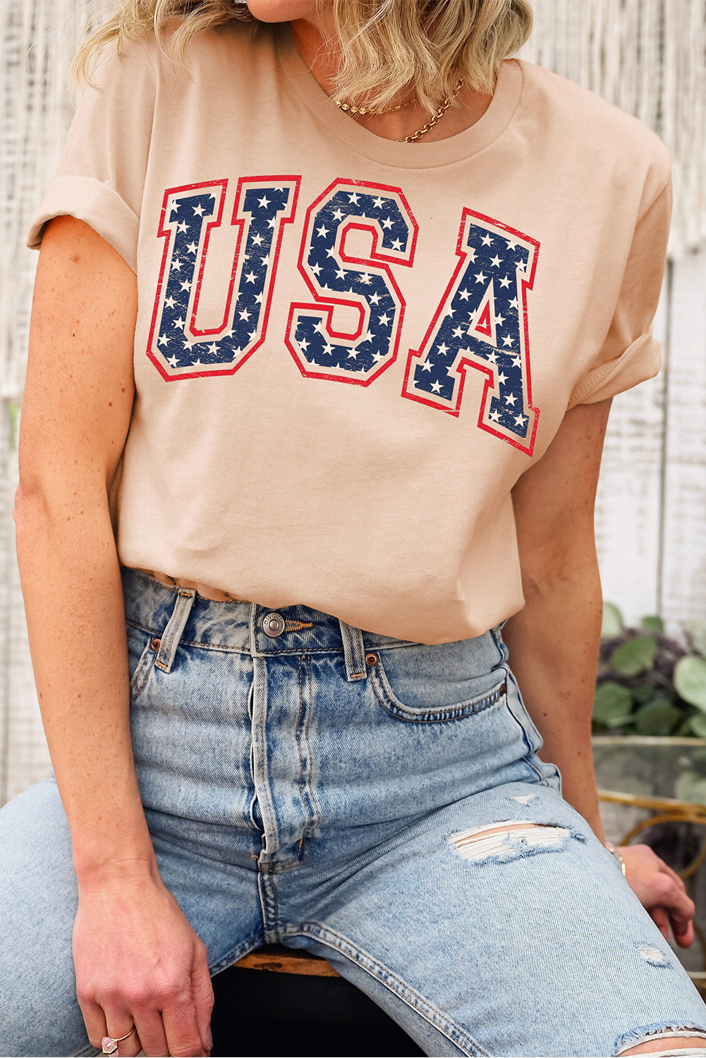 Gray Blooming USA Flag Print Casual T Shirt - loveforevers
