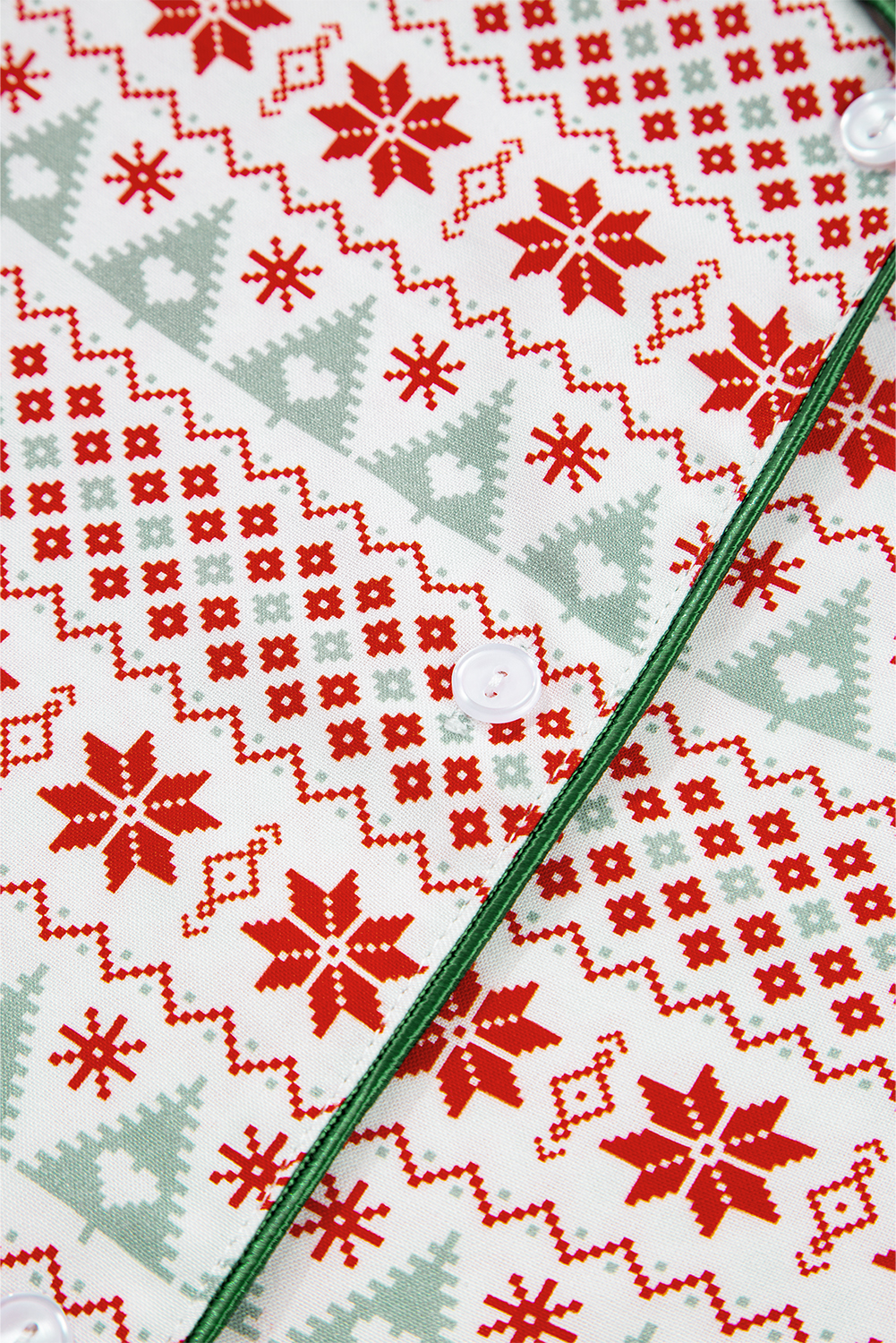 White Christmas Pattern Print Shirt Style Long 2pcs Pajama Set - loveforevers