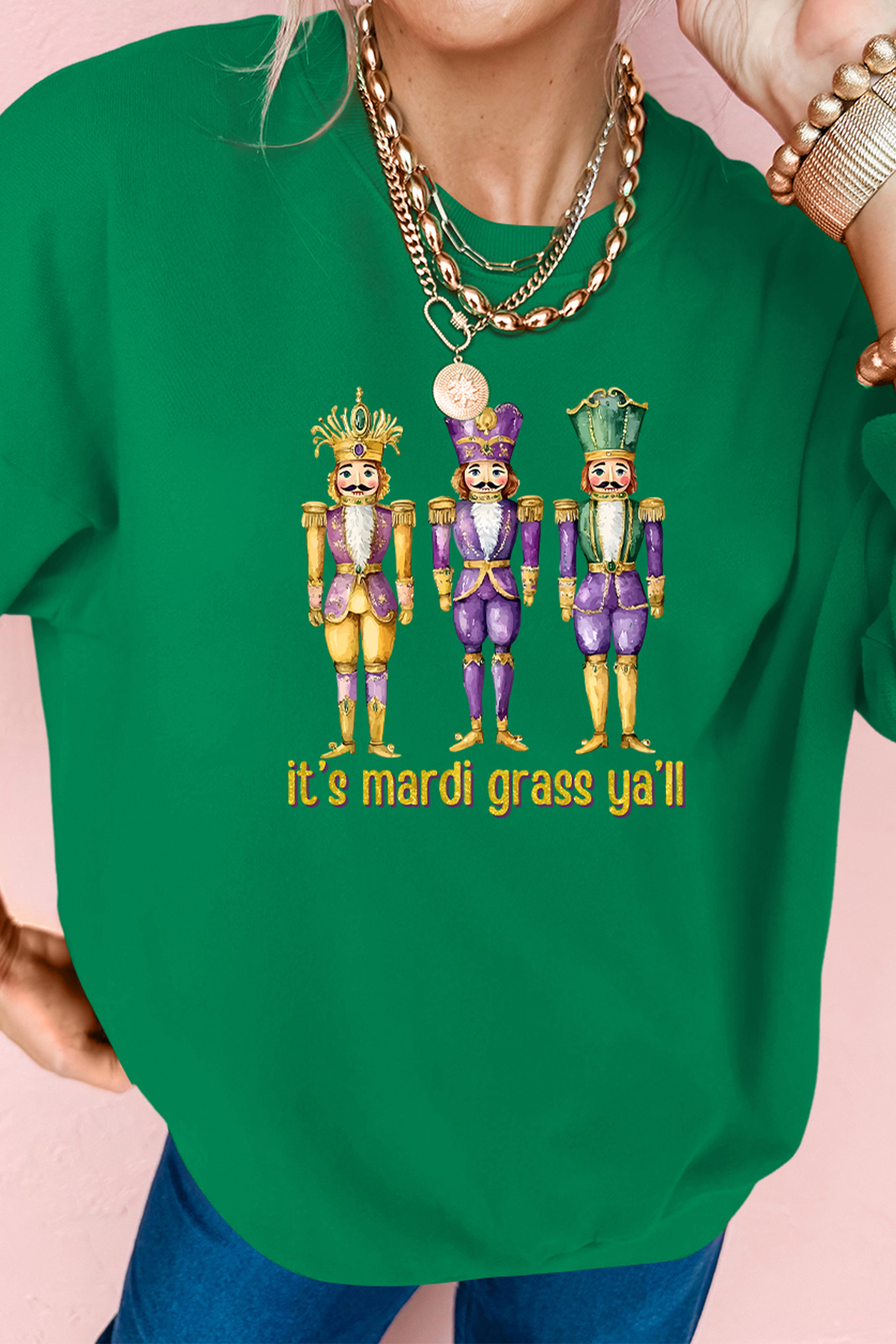 Dark Green Mardi Gras Nutcracker Graphic Pullover Sweatshirt - loveforevers