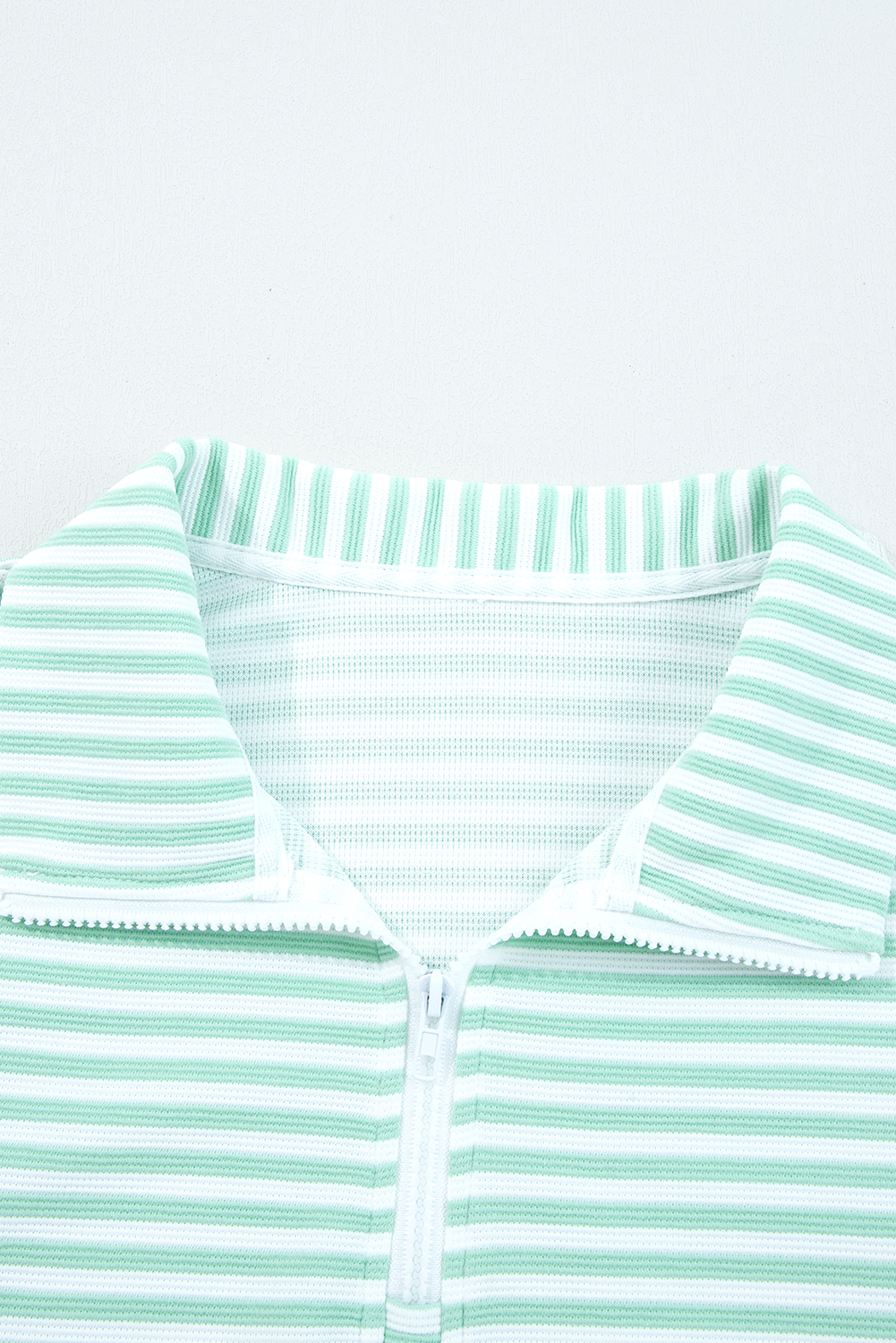 Green Stripe Quarter Zip Collar Pullover Long Sleeve Top - loveforevers