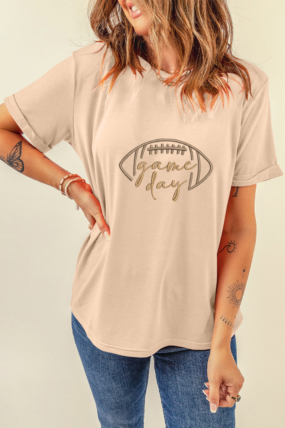 Khaki game day Rugby Embroidered Graphic T Shirt - loveforevers