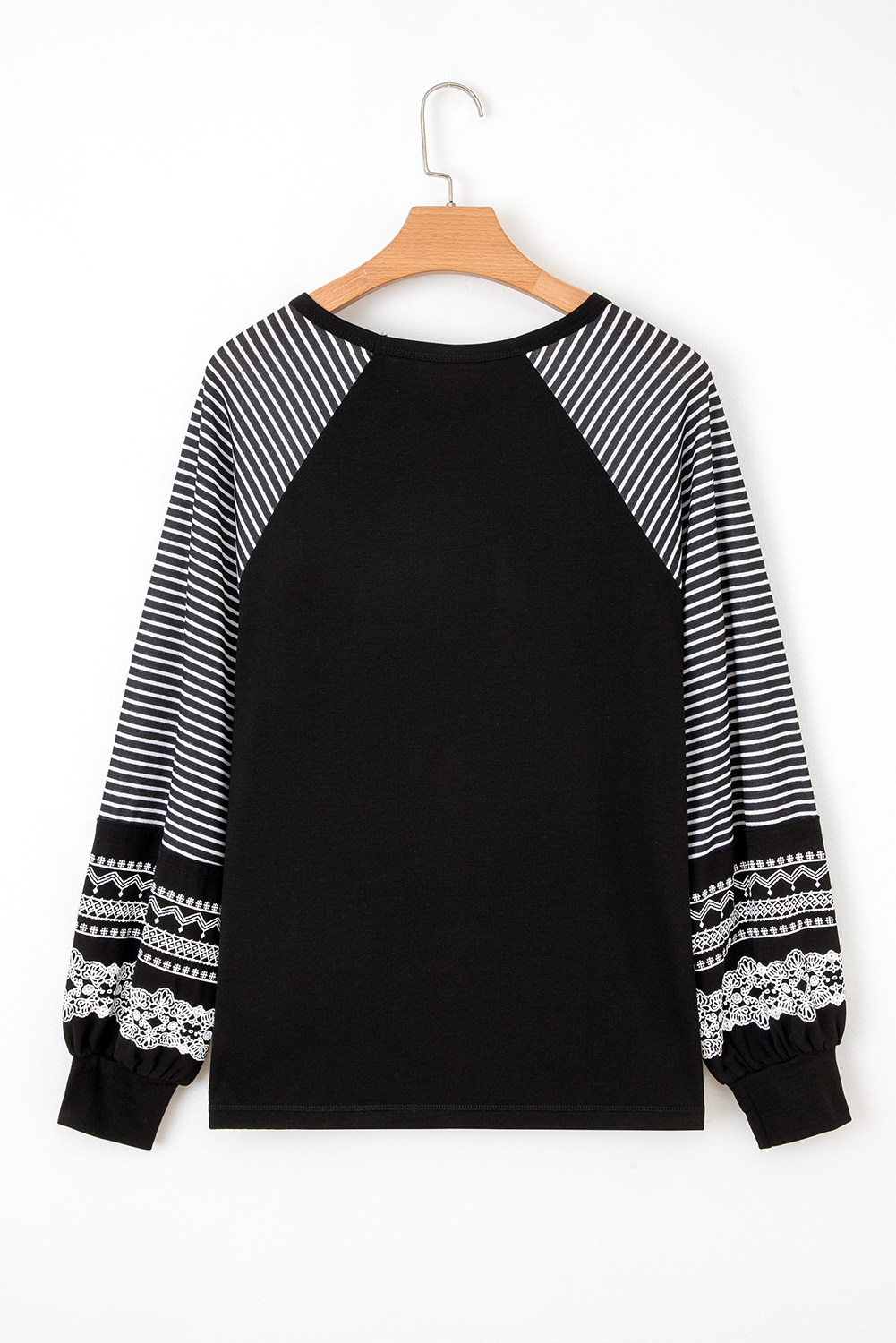 Tillandsia Purple Contrast Print Striped Raglan Long Sleeve Loose Top - loveforevers