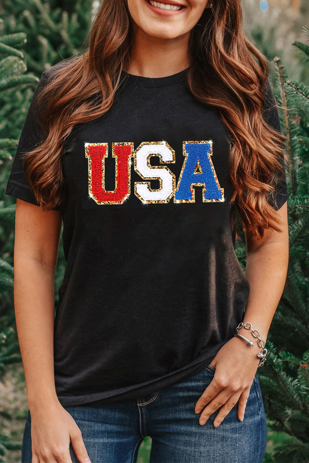 Gray Blooming USA Flag Print Casual T Shirt - loveforevers