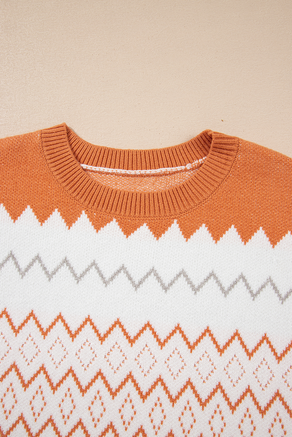 Khaki Zigzag Geometric Pattern Knitted Pullover Sweater - loveforevers