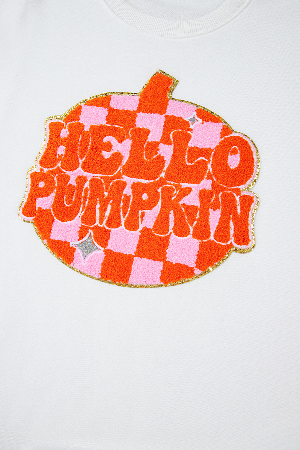 White Terry Halloween Pumpkin Patched Pattern Pullover Sweatshirt - loveforevers