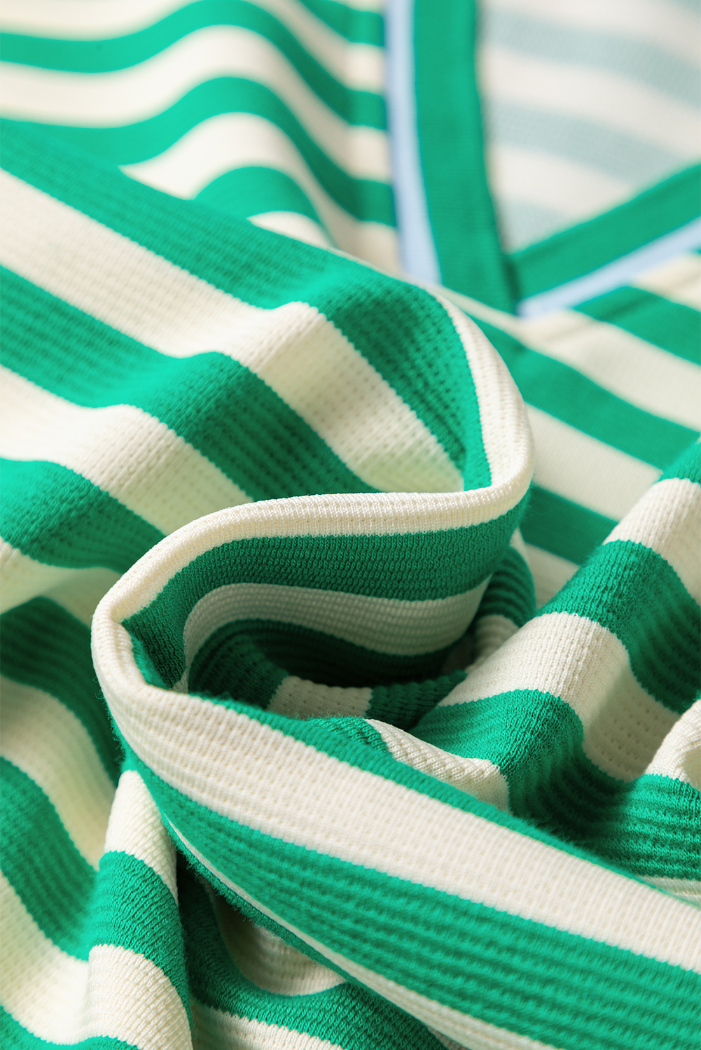 Green Striped Contrast Collar Split Neck Long Sleeve Mini Dress - loveforevers