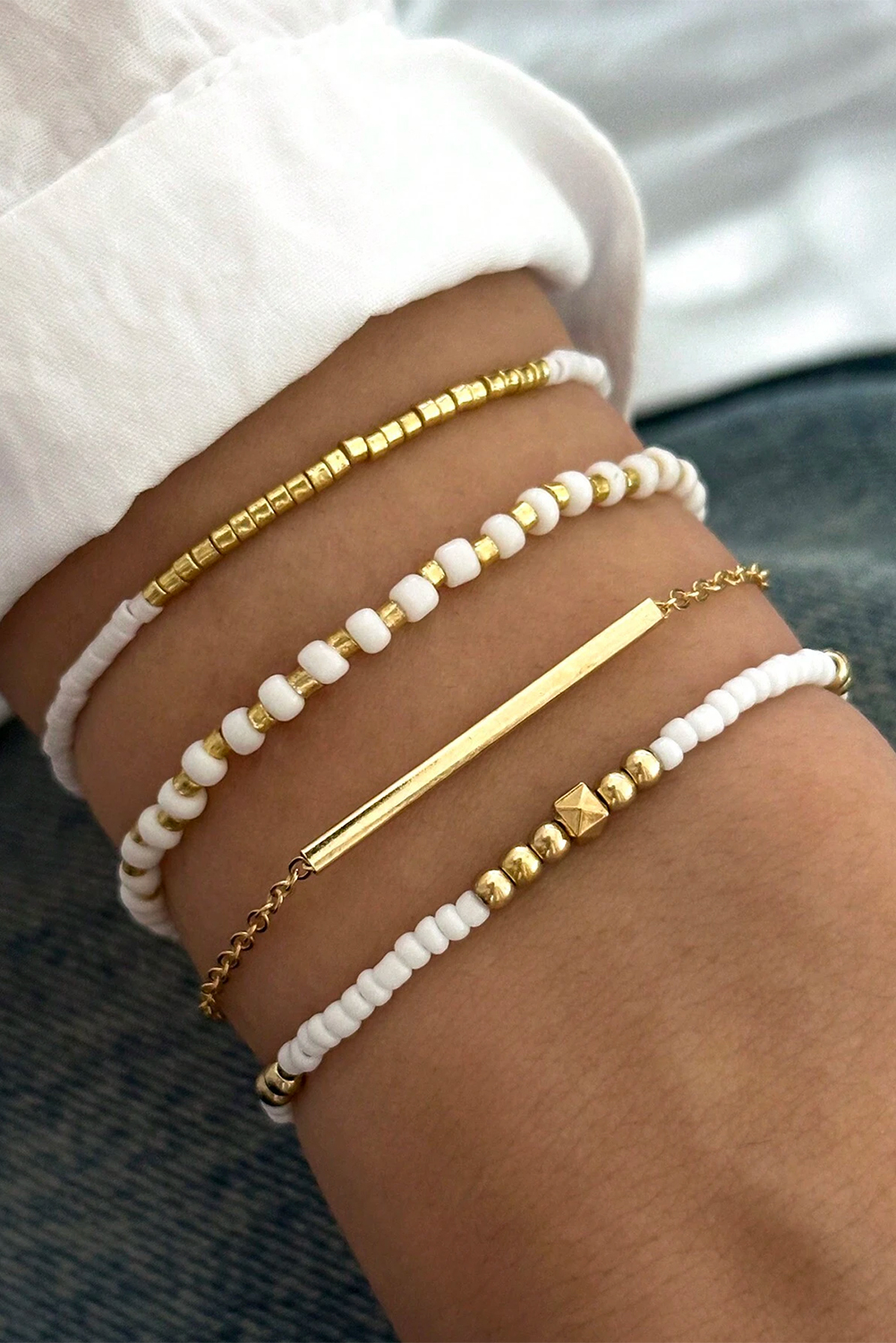 Gold Tiny Beaded Multi Layer Bracelet Set - loveforevers