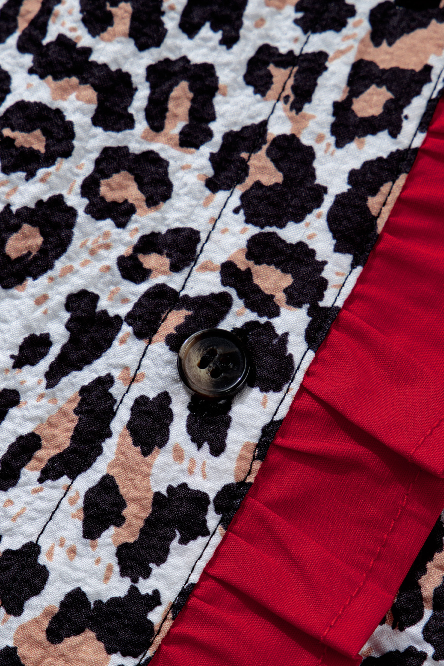 Khaki Contrast Frilled V Neck Trimmed Leopard Shirt - loveforevers