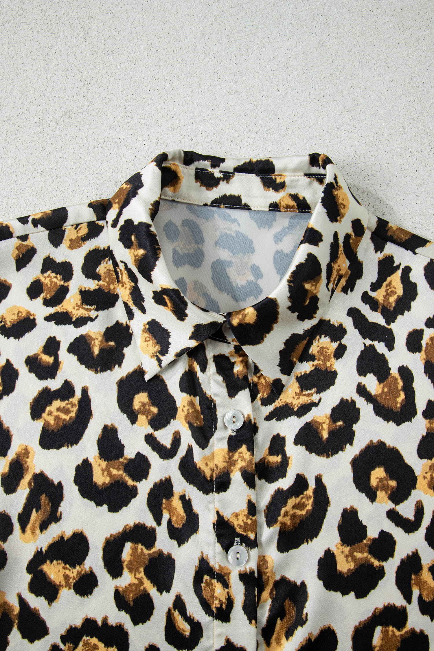Khaki Leopard Print Ruffle Trim 3/4 Sleeve Loose Shirt - loveforevers