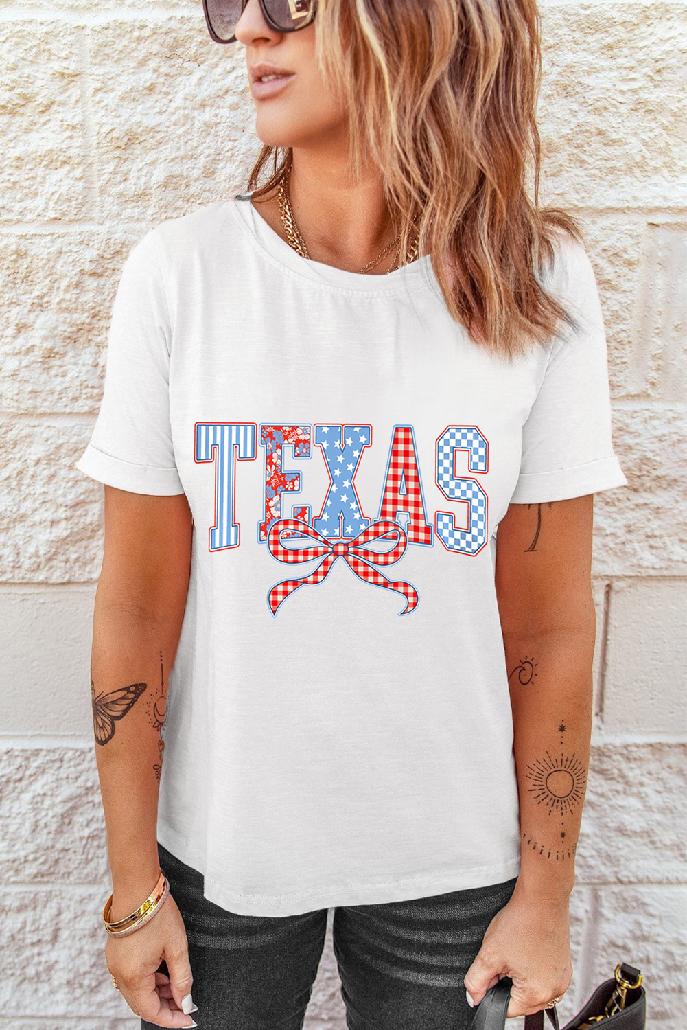White Independence Day TEXAS Bow Printed T Shirt - loveforevers