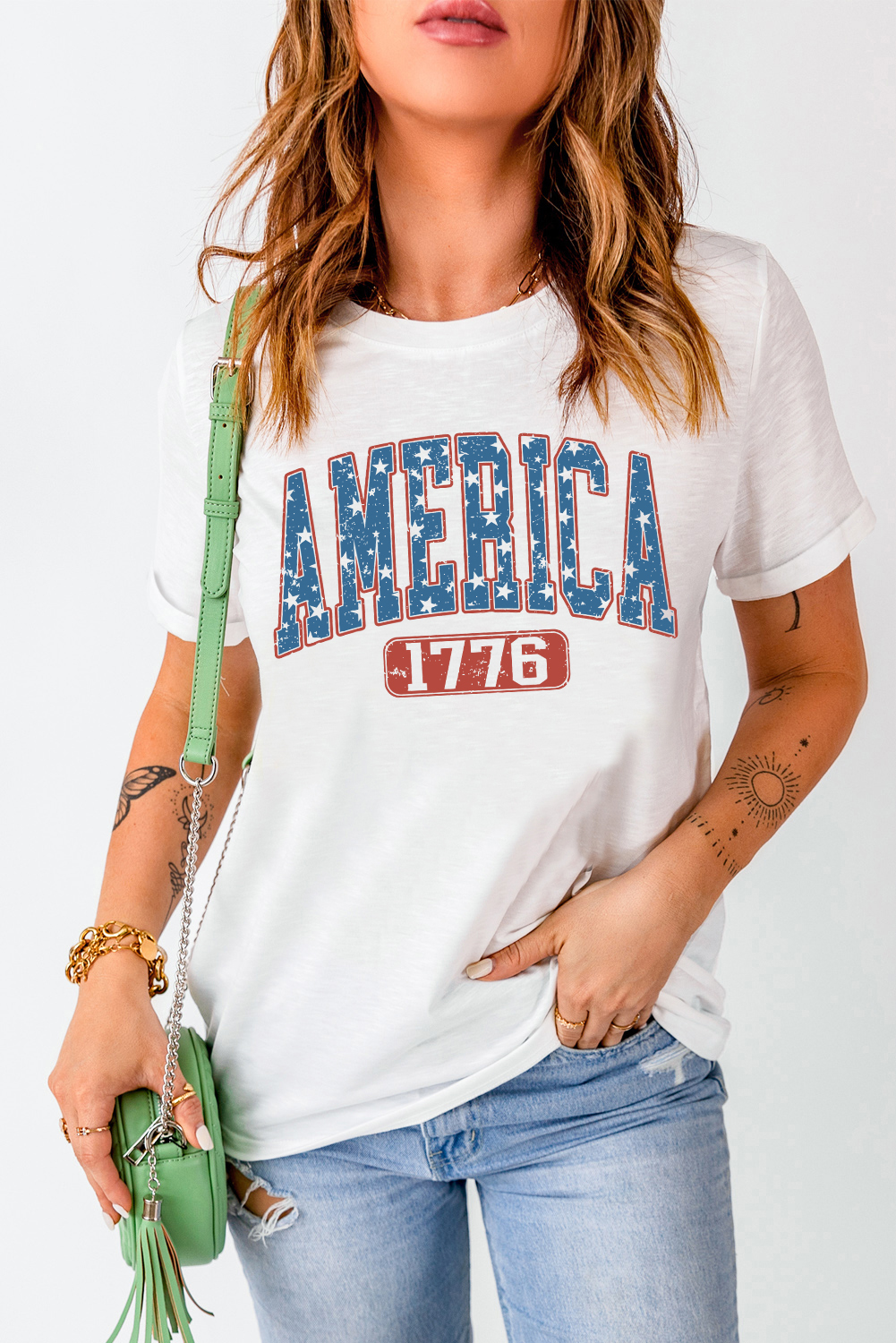 White Star AMERICA 1776 Print Independence Day Tee - loveforevers
