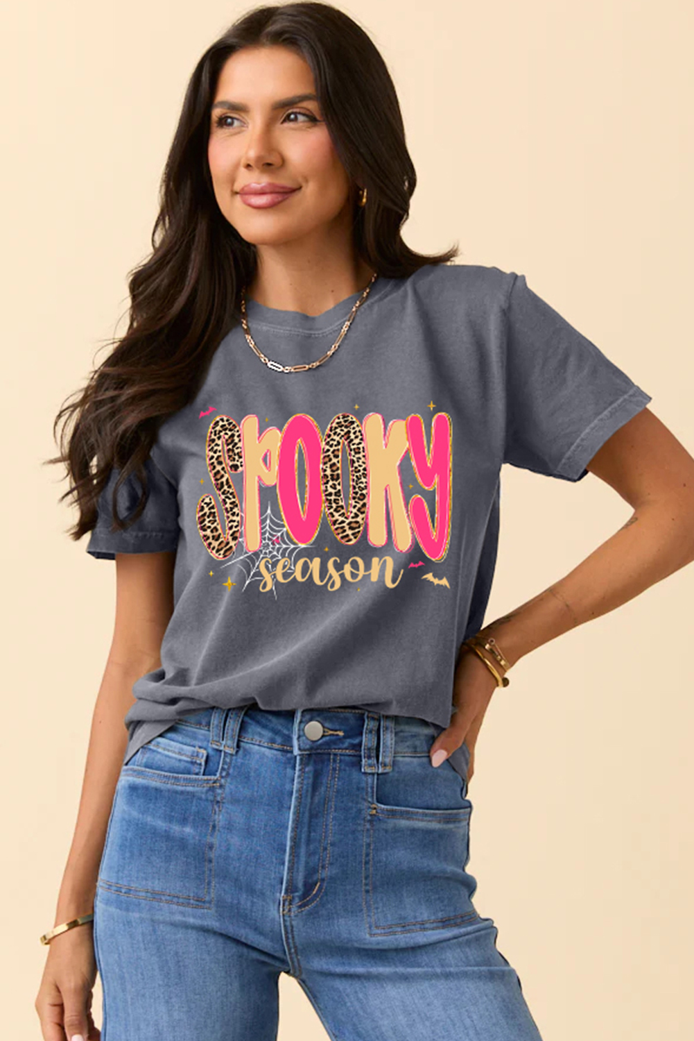 Gray Spooky Season Playful Halloween Graphic T Shirt - loveforevers