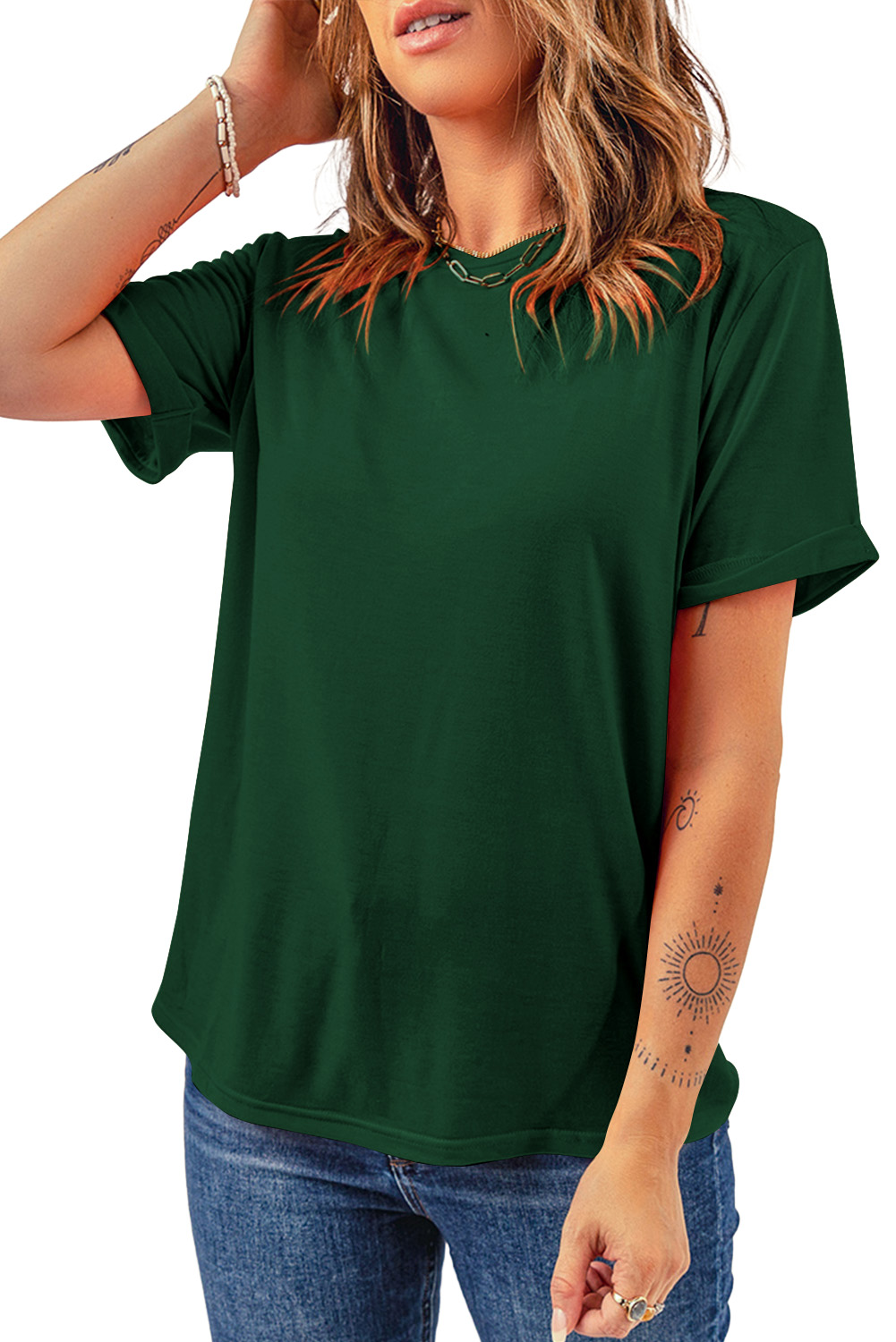 Khaki Casual Plain Crew Neck Tee - loveforevers