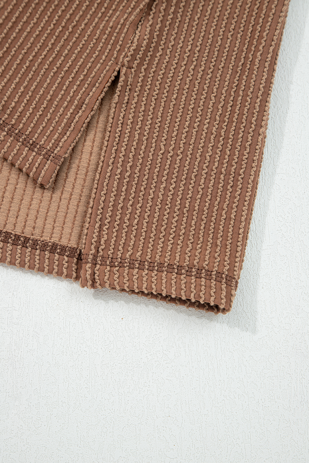 Dark Khaki Twist Ribbed Exposed Seam Detail Long Sleeve Loose Top - loveforevers