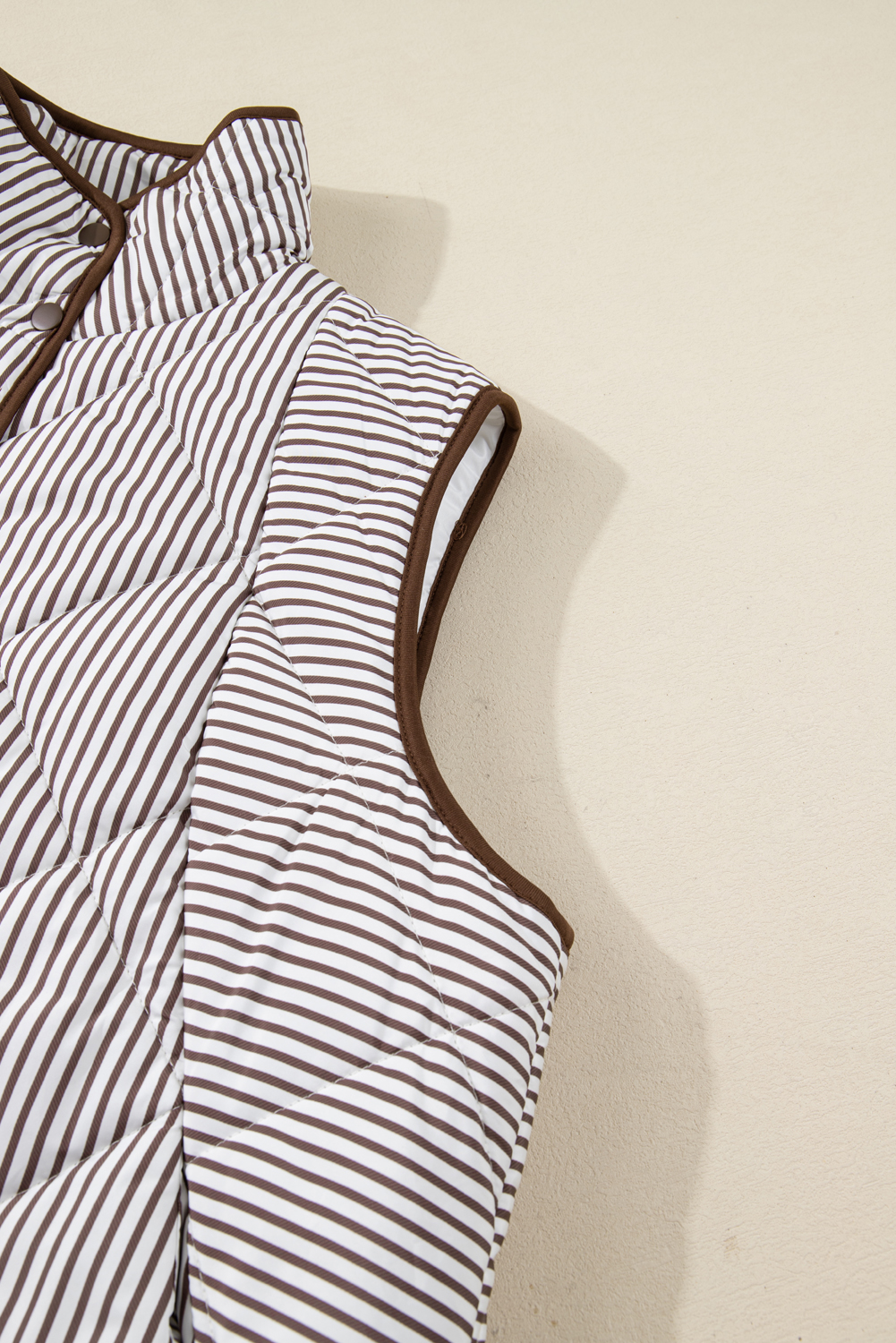 Black Stripe Contrast Trim Snap Button Collared Winter Vest - loveforevers