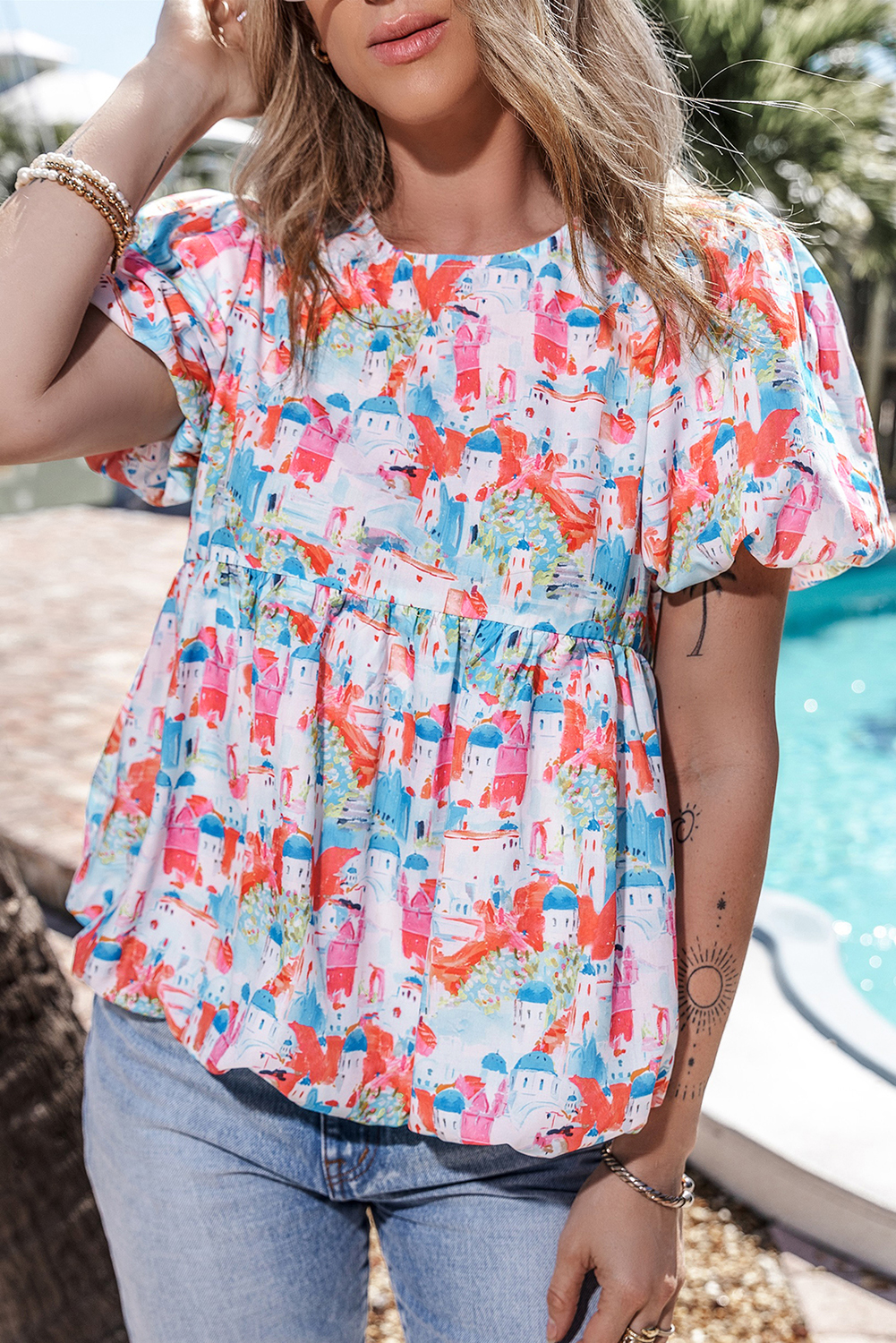 Sky Blue Parisian Avenue Babydoll Top - loveforevers