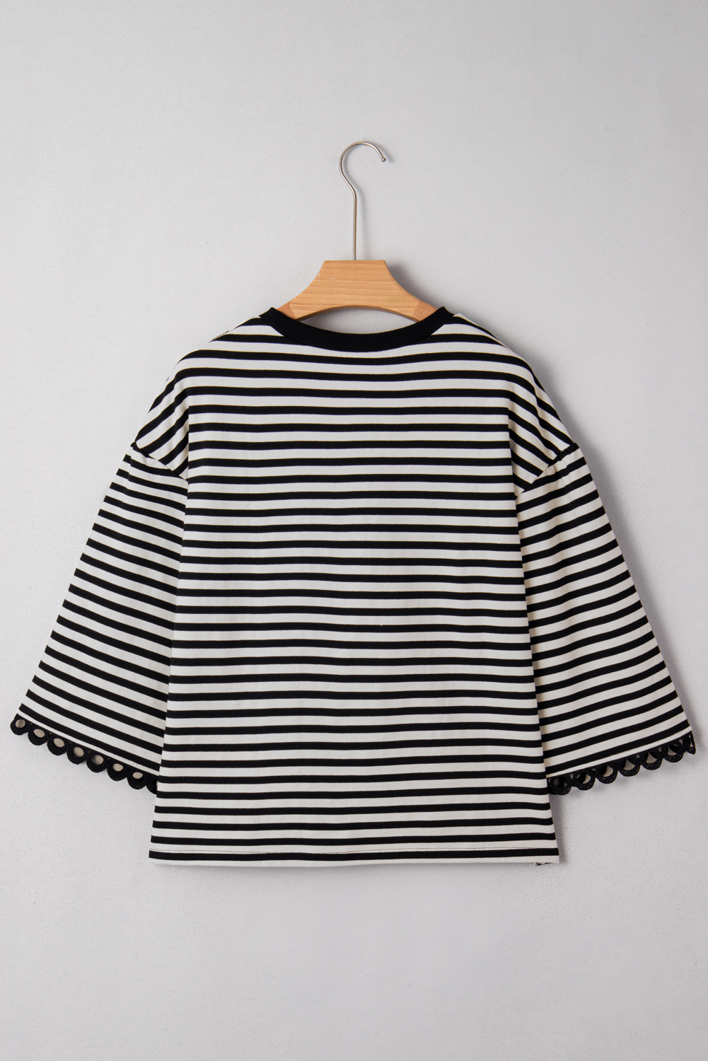 Racing Red Striped Print Drop Shoulder Lace Trim Bracelet Sleeve Loose Top - loveforevers