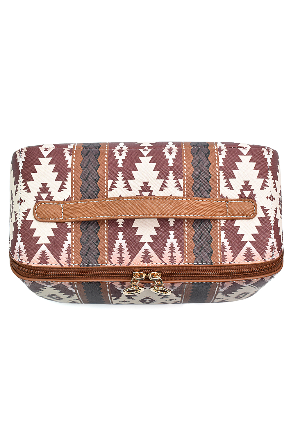 Light French Beige Geometric Braided Print Makeup Bag with Handle - loveforevers