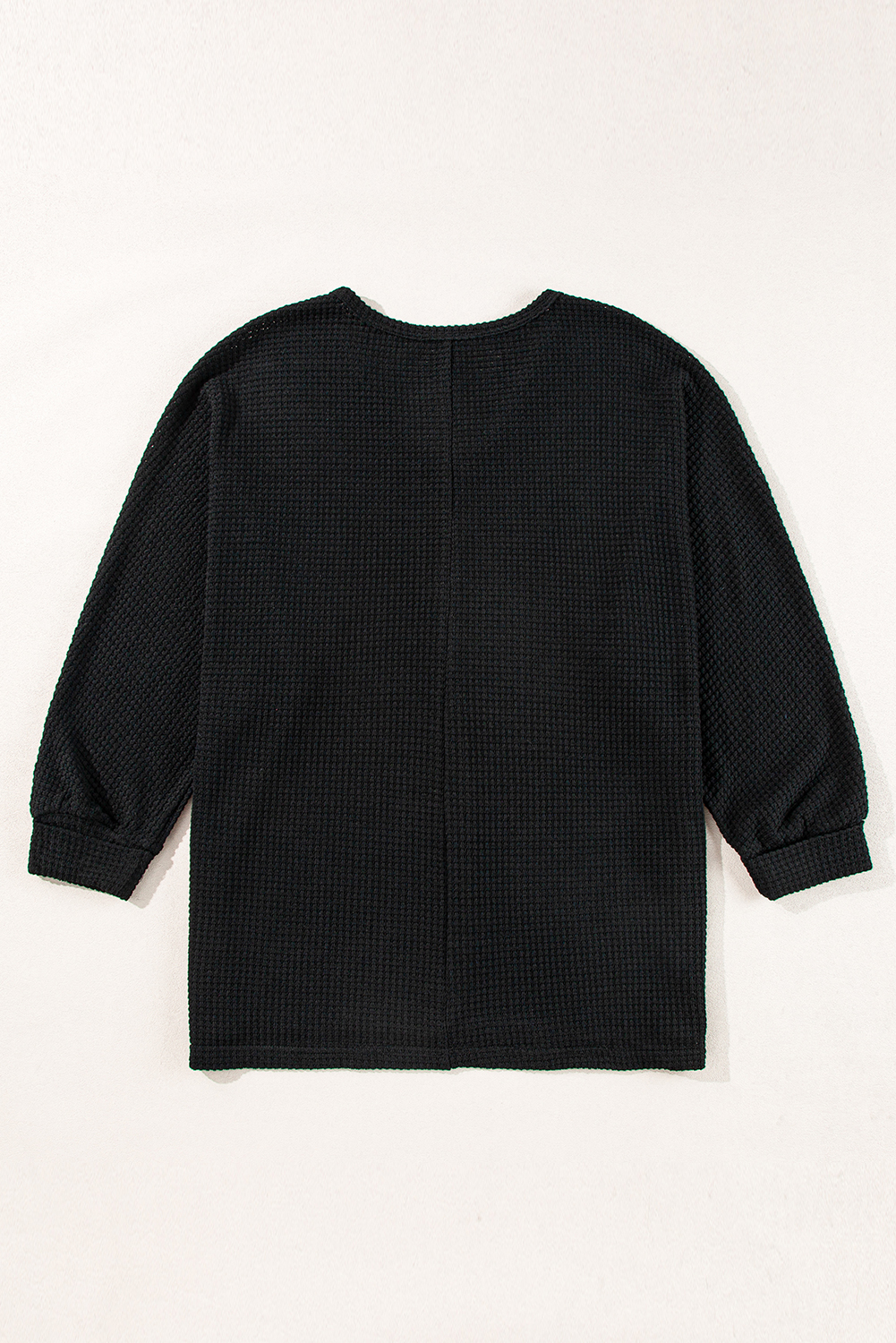 White Waffle Knit Side Slits Loose Fit V Neck Top - loveforevers
