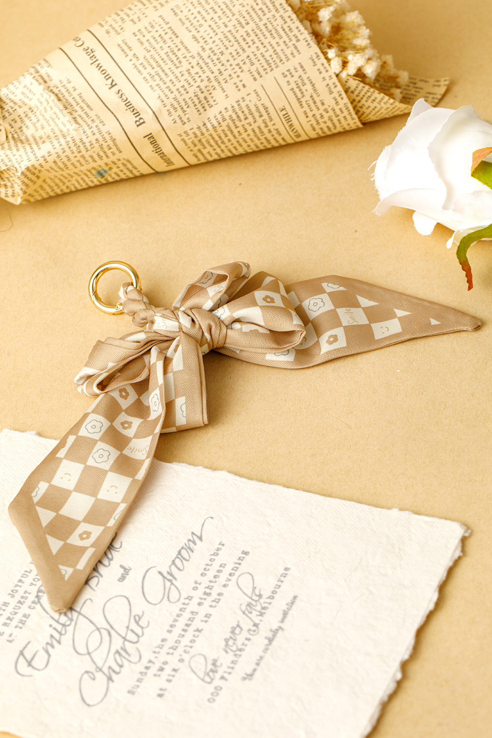 Smoke Gray Checkered Flower Bow Knot Keychain - loveforevers