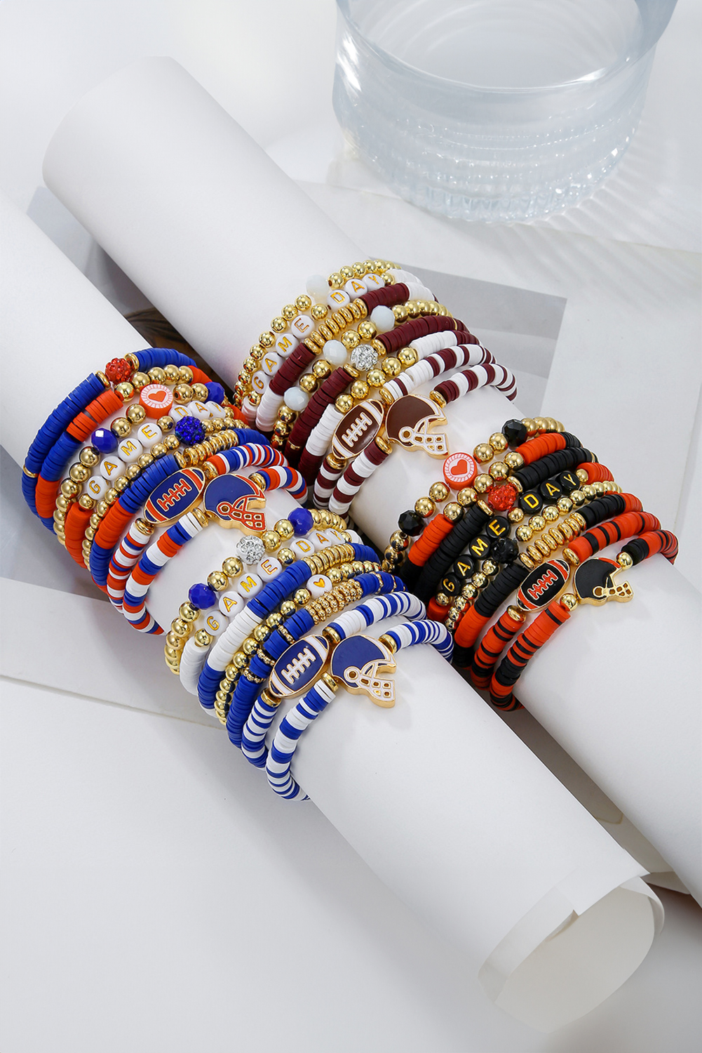 Dark Blue 8pcs Stackable Clay Beaded GAME Day Bracelet Set - loveforevers