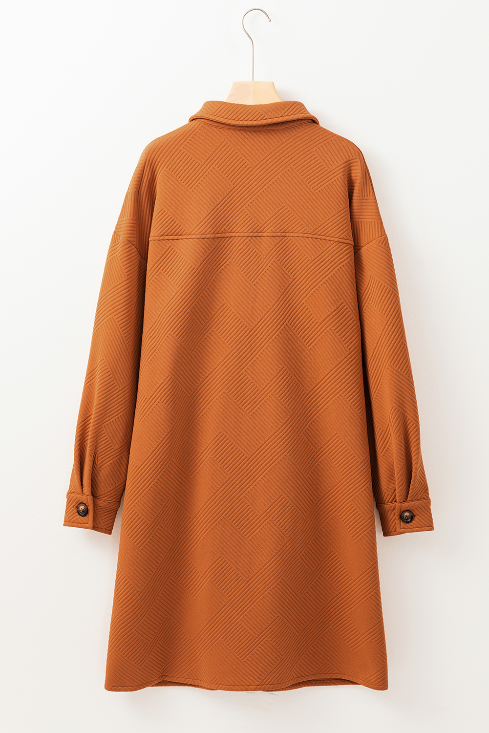 Gold Flame Textured Collared Drop Shoulder Buttoned Front Duster Coat - loveforevers